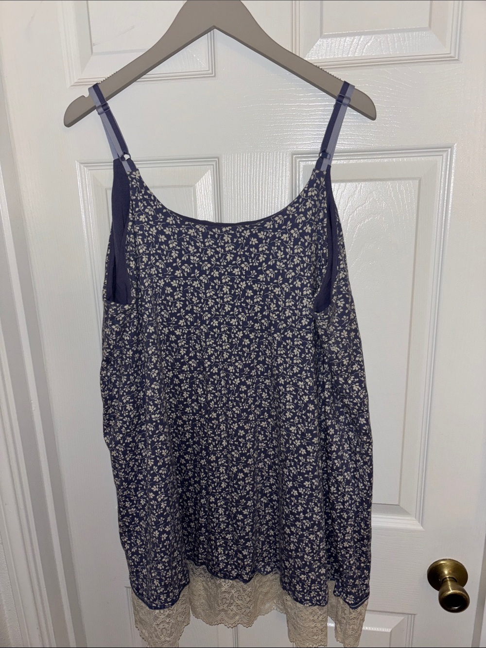 Lane Bryant Navy Floral Chemise with Cream Lace Hem